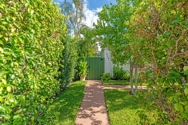 a view of a pathway both side of yard