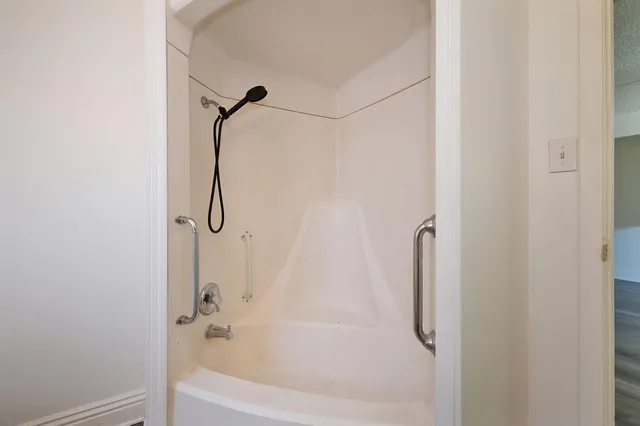 a bathroom with a bathtub