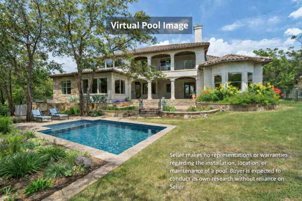 a front view of house with yard swimming pool and outdoor seating