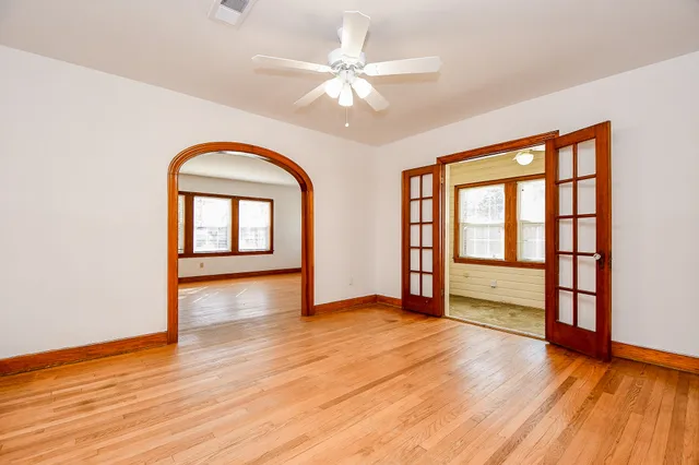 a view of a door and a window