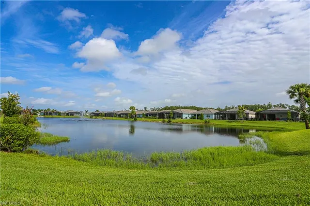 a view of a lake with a city