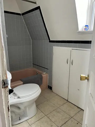 a white toilet sitting next to a shower