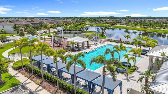 a view of a lake with a city