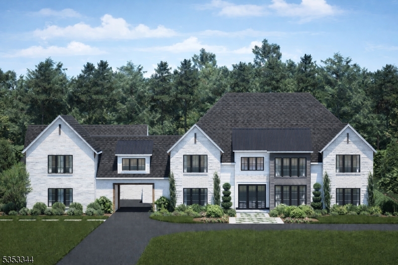 a front view of a house with a garden and trees