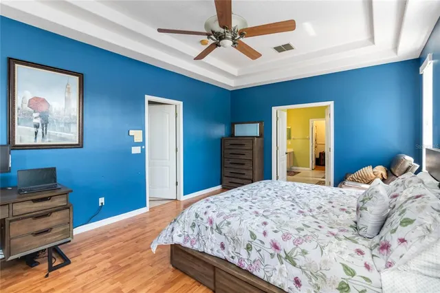 a bedroom with a bed and furniture