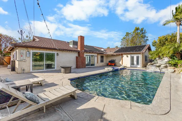 front view of a house with a patio