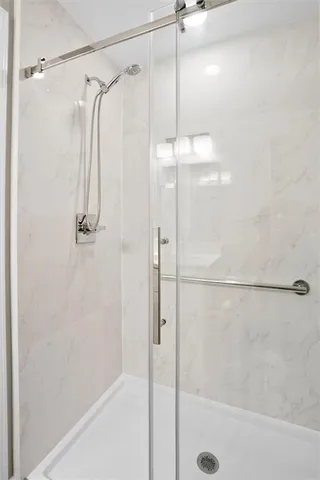 a bathroom that has a shower in it