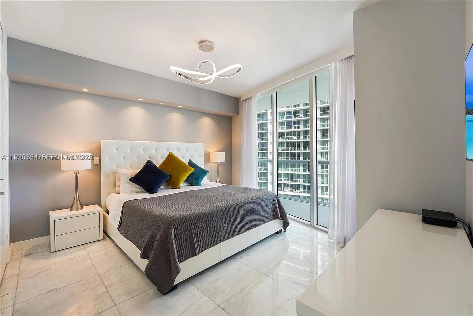 495 Brickell Avenue, Unit 3304 Miami, FL 33131 - Photo 28 of 28 a bedroom with a bed and a large window
