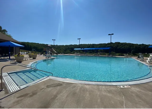 a view of a swimming pool and lounge chair