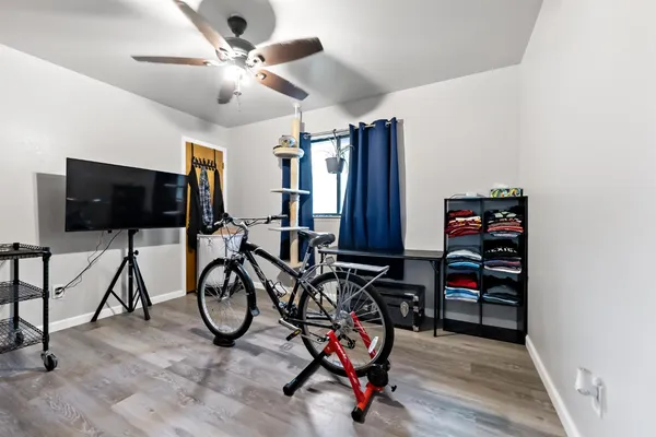a view of a room with gym equipment
