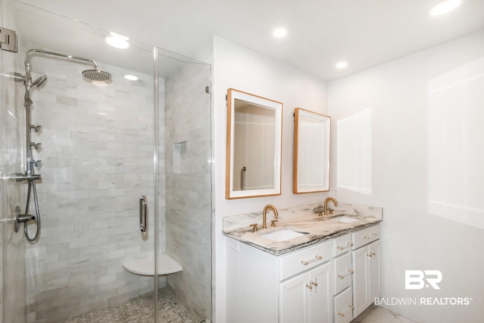 18 Princess Anne Road Mobile, AL 36608 - Photo 22 of 41 Full bath with a shower stall, double vanity, and recessed lighting