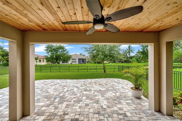 a view of a porch with a backyard