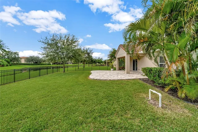 a view of a park with large trees