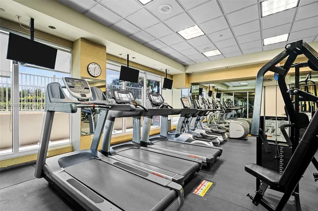 a view of a room with gym equipment