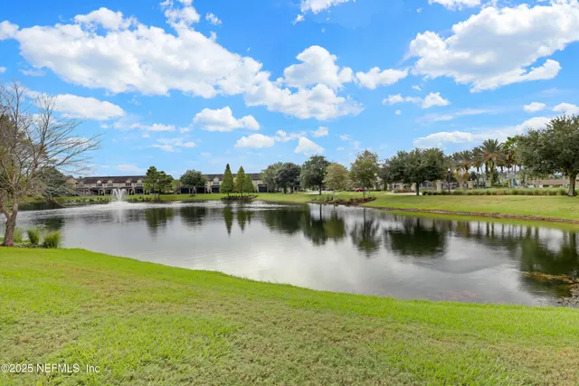 a view of a palm trees and basketball court