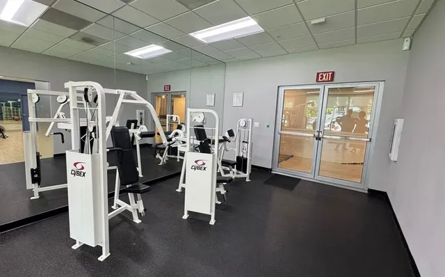 a view of a room with gym equipment