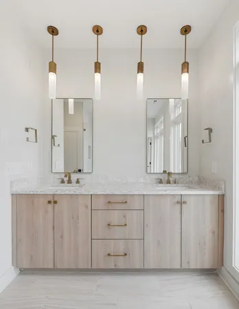 a bathroom with a double vanity sink a mirror and a