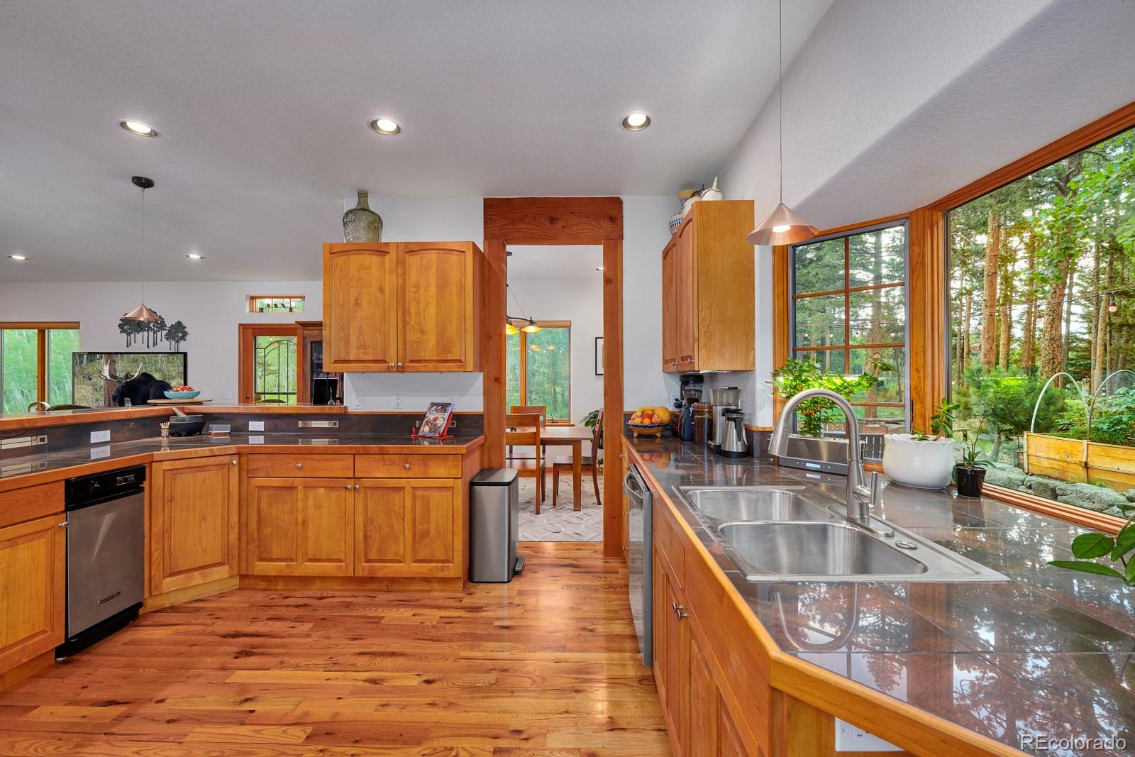 3589 Ridge Road Nederland, CO 80466 - Photo 10 of 40 a large kitchen with stainless steel appliances granite countertop a large window and a counter space