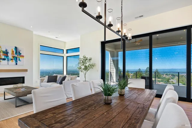 a living room with furniture lamp and a potted plant