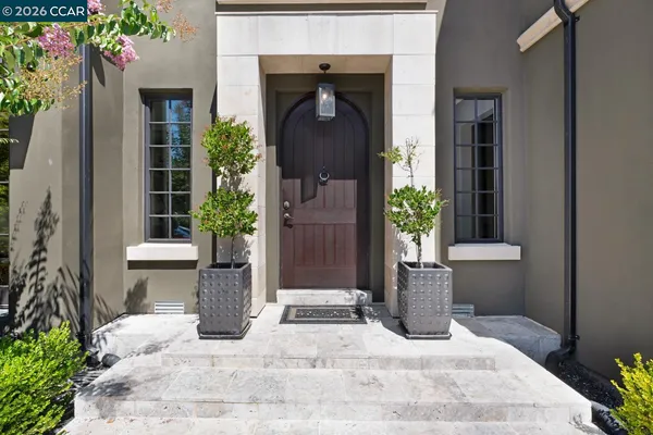 a view of a house with potted plants and a potted plant