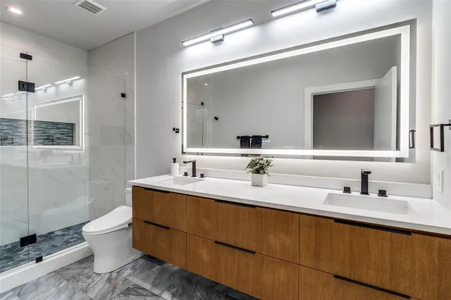 a bathroom with a toilet a sink and mirror