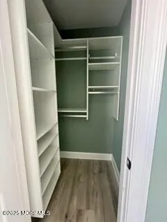 a view of walk in closet with empty racks