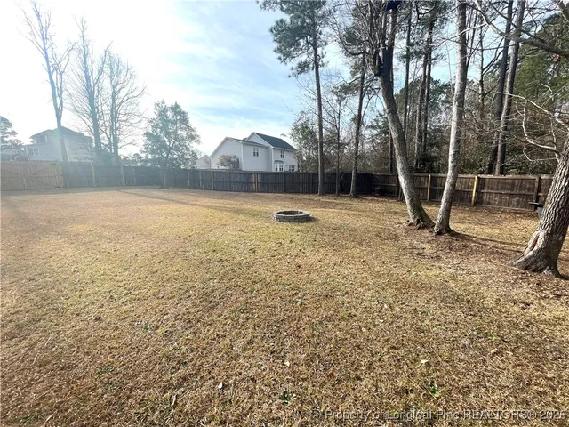 a view of a yard with a slide
