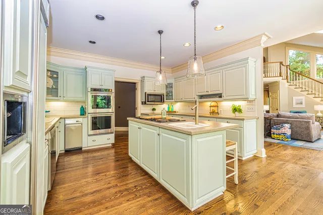 a view of a balcony with wooden floor