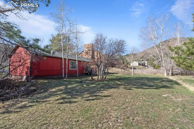 a view of a yard with a tree