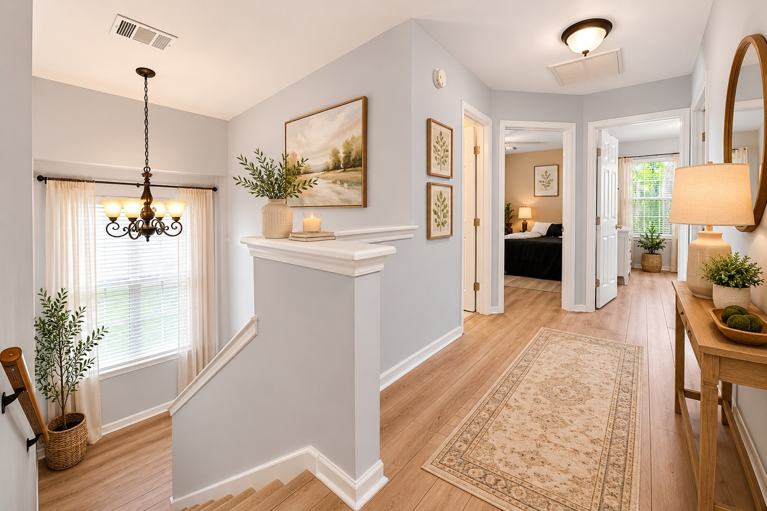 38 Musgrove Place Spring, TX 77382 - Photo 13 of 36 Light-filled upstairs hall showcases wide-plank flooring, crisp trim, and stylish ceiling fixtures throughout.