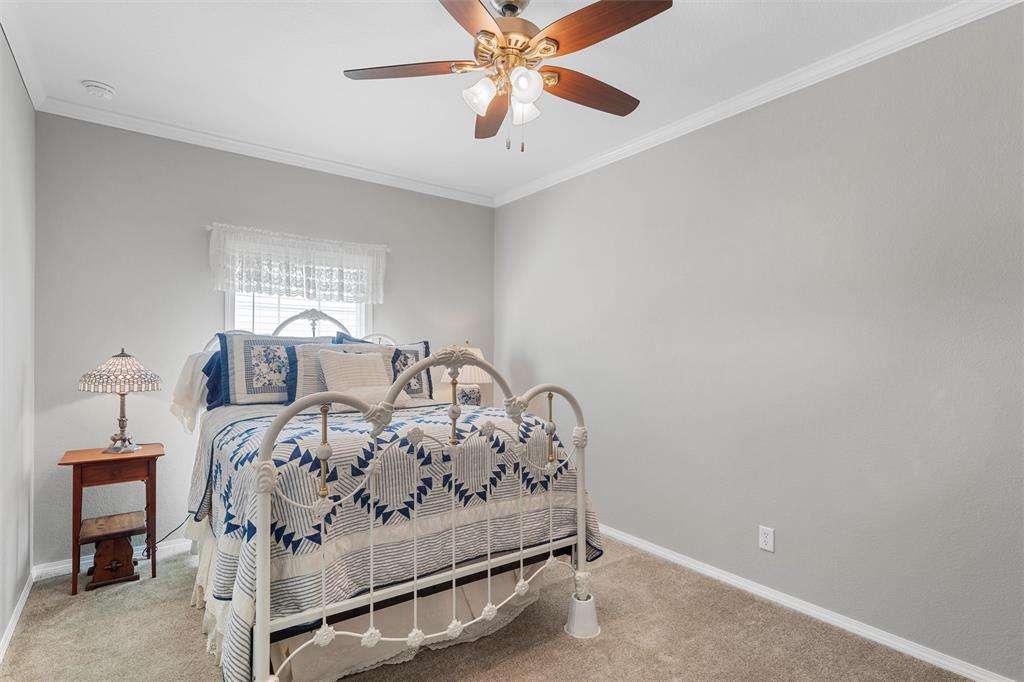 3449 Bluhm Road West, TX 76691 - Photo 25 of 40 Bedroom with crown molding, carpet, and ceiling fan