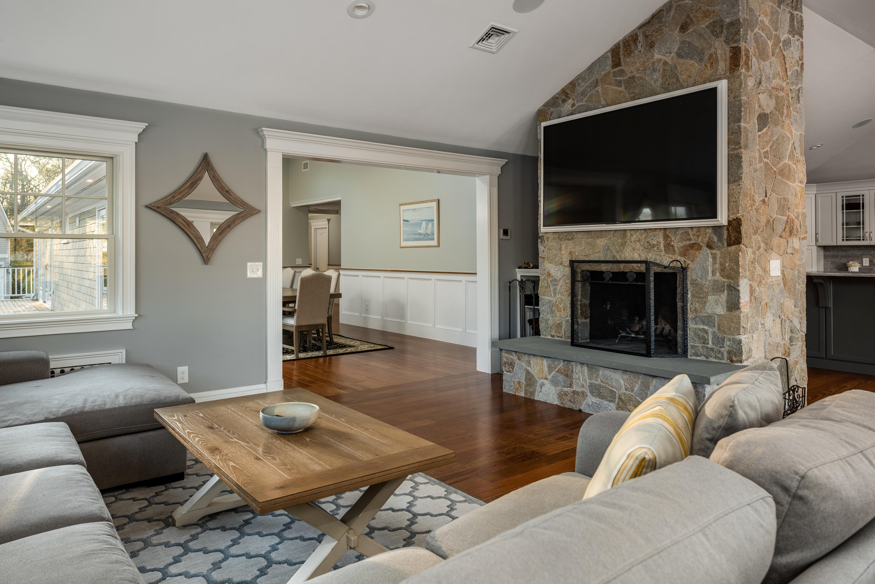 94 Starboard Lane Osterville, MA 02655 - Photo 13 of 47 a living room with furniture a flat screen tv and a fireplace