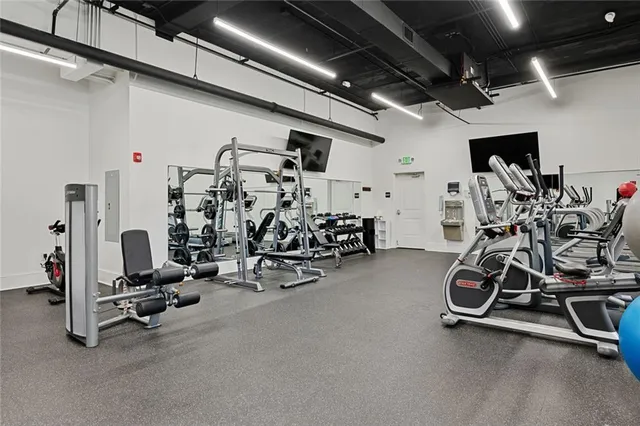a view of a room with gym equipment