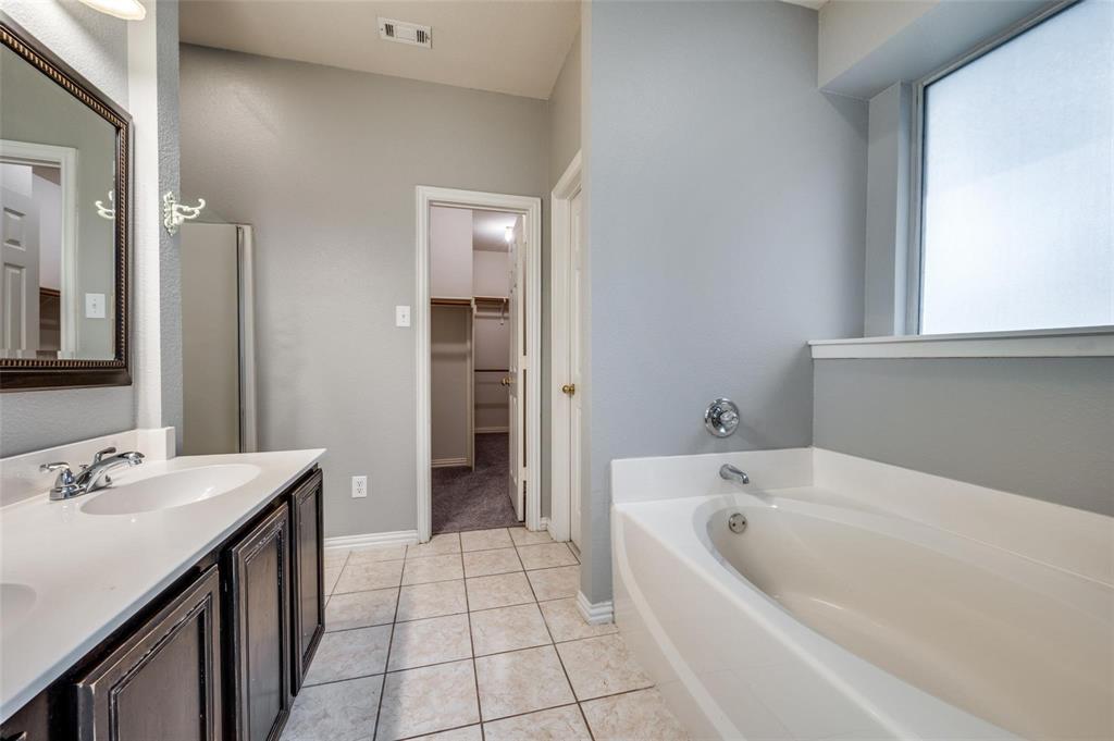 9801 Cedarcrest Drive Providence Village, TX 76227 - Photo 13 of 23 a bathroom with a bathtub sink and mirror