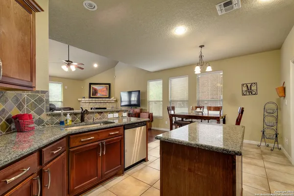 a kitchen with lots of counter top space