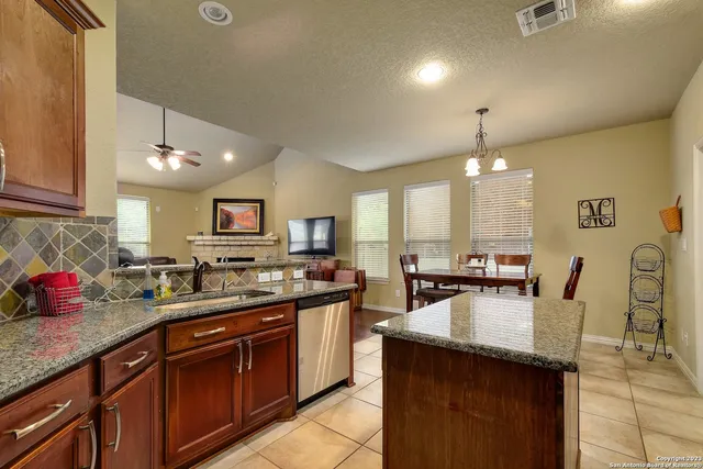 a kitchen with lots of counter top space
