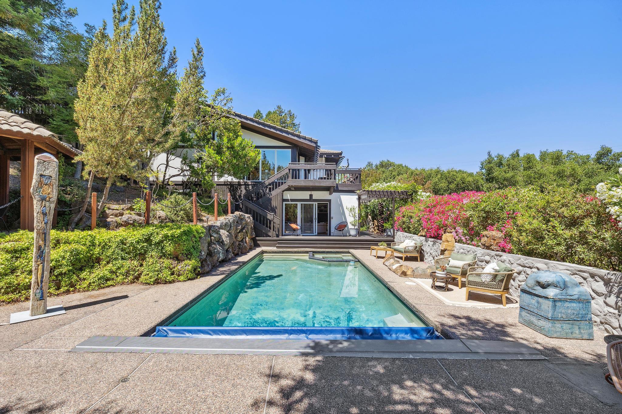 271 Monte Vista Ridge Road Orinda, CA 94563 - Photo 43 of 59 View of swimming pool with a covered pool, patio surround, a deck, and an outdoor hangout area