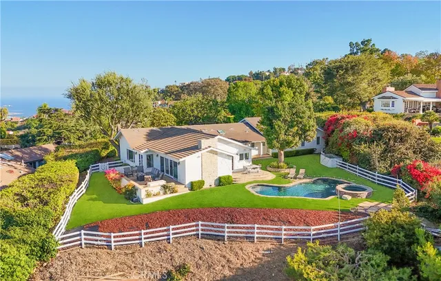 a view of a swimming pool with a yard