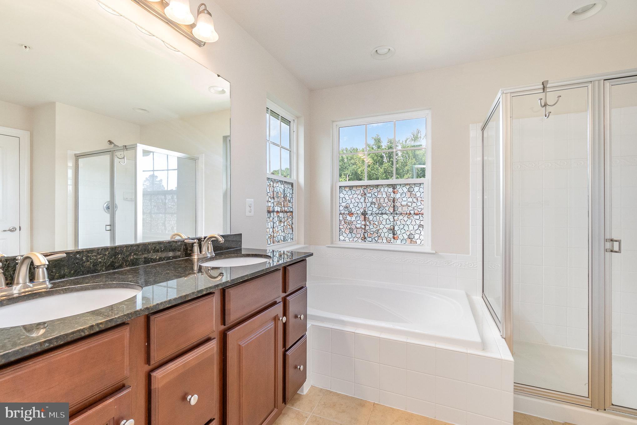 10535 Windlass Run Road Baltimore, MD 21220 - Photo 24 of 42 a bathroom with a granite countertop sink tub shower and a mirror