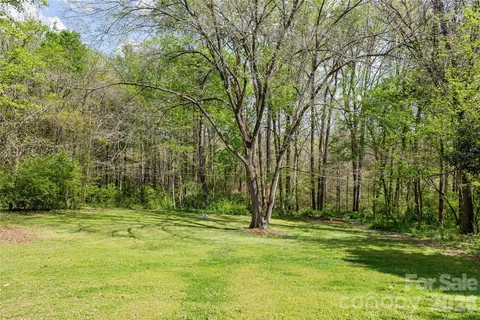 a backyard of a house with lots of green space and fountain