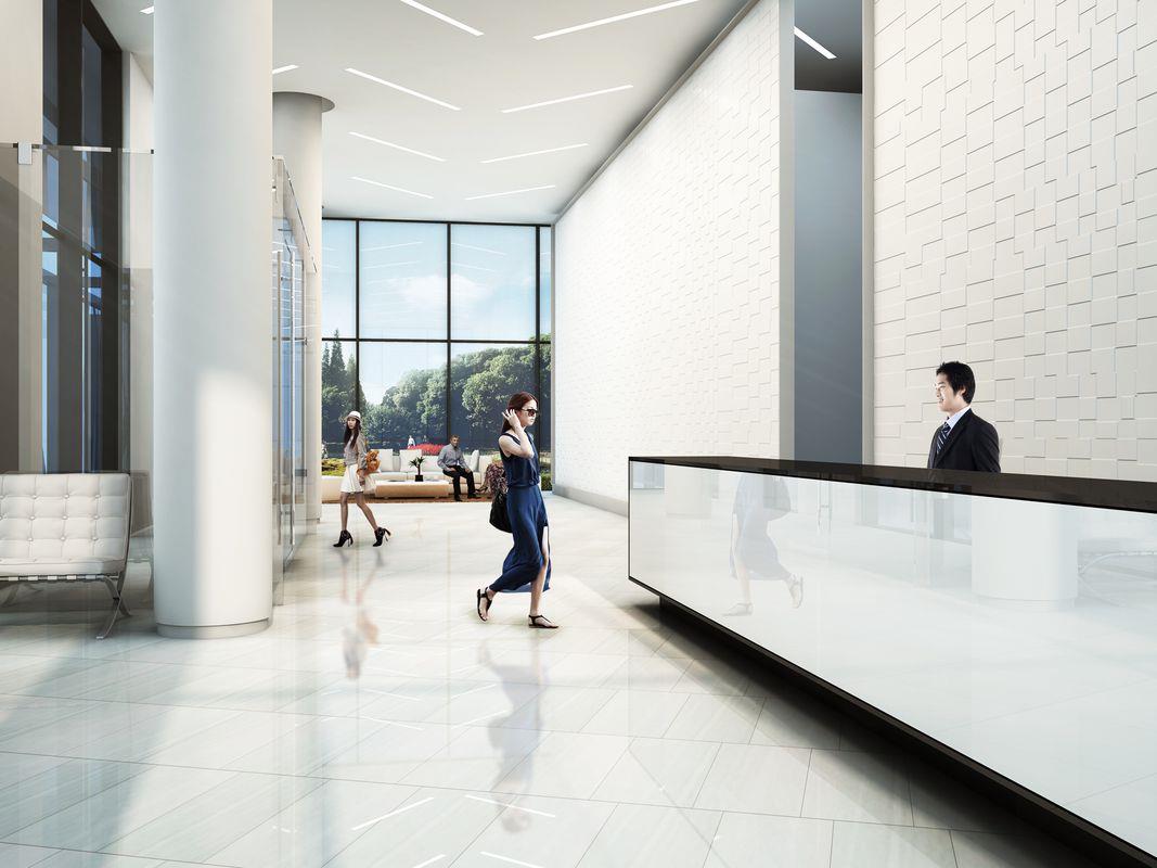 131-05 40 Road, Unit 11M Queens, NY 11354 - Photo 2 of 24 Reception area with floor to ceiling windows