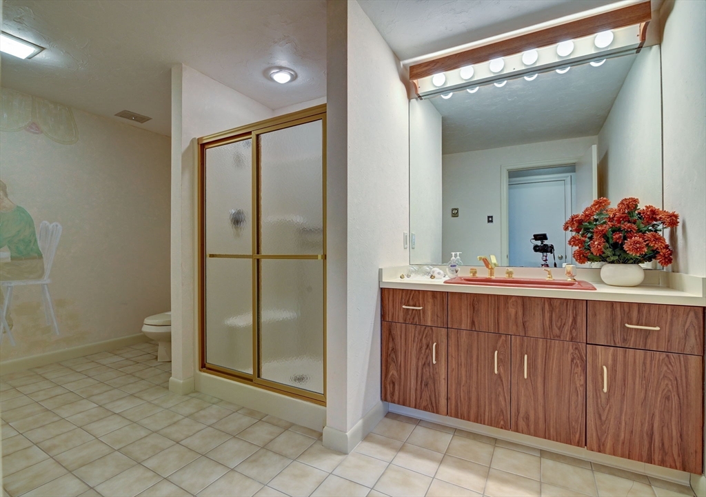 14 Seneca Road Canton, MA 02021 - Photo 40 of 42 a bathroom with a shower sink and mirror