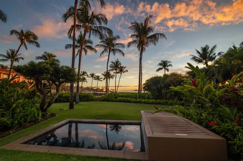 a view of a yard with a fountain