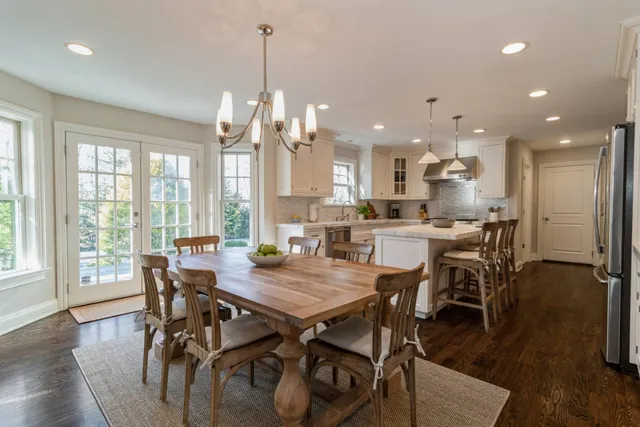 a view of a dining room and livingroom view