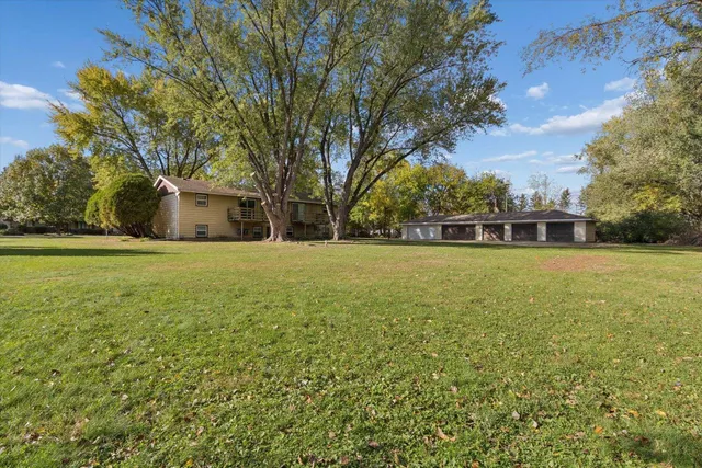 a view of a field with tree in the background