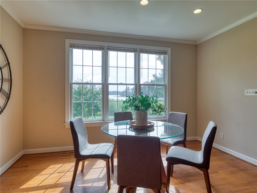 7914 O Neil Road Gloucester, VA 23061 - Photo 8 of 47 Dining area with light wood-style floors, ornamental molding, and recessed lighting