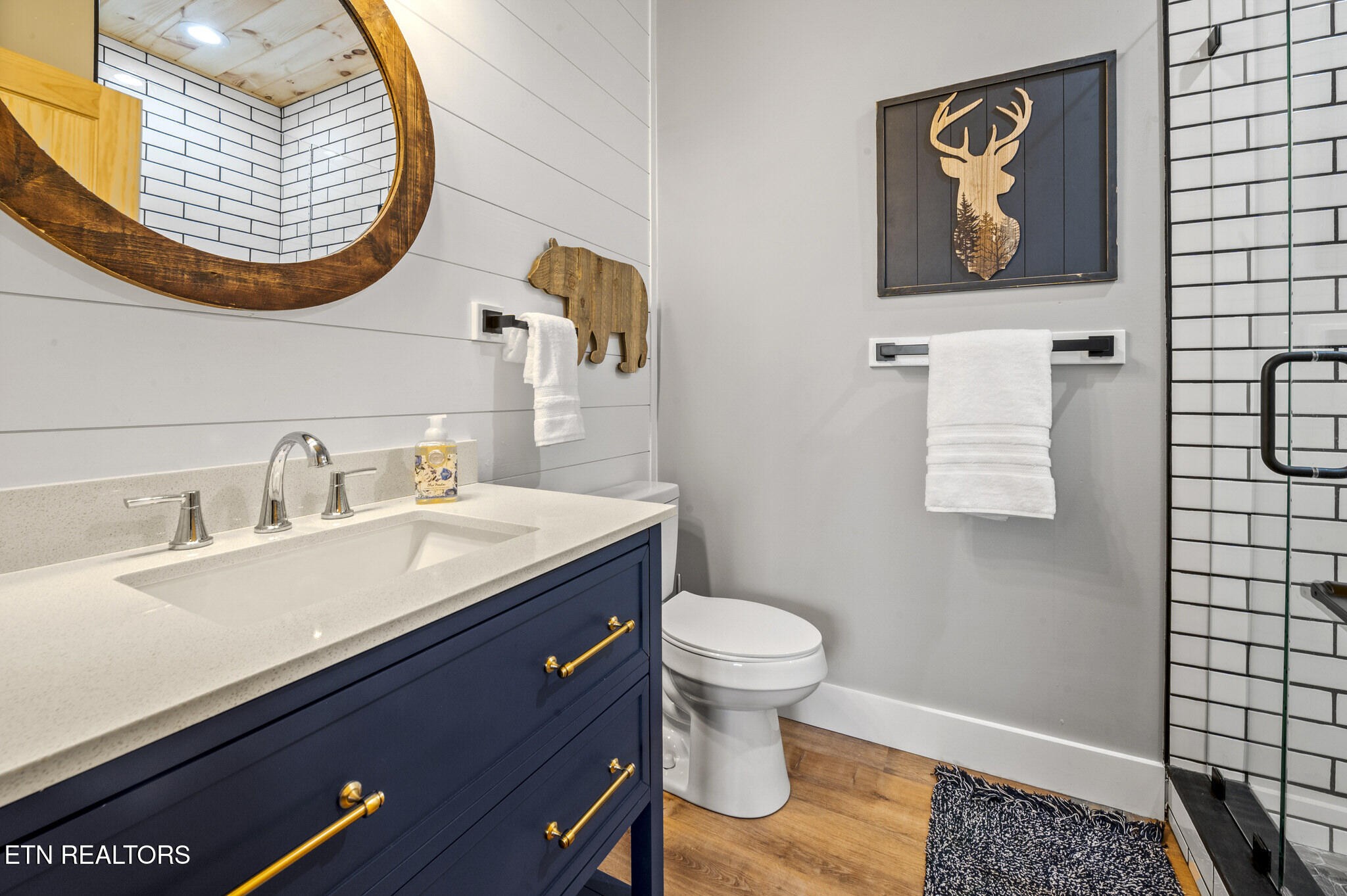 688 Shell Mountain Road Sevierville, TN 37876 - Photo 32 of 43 a bathroom with a sink a mirror and a toilet