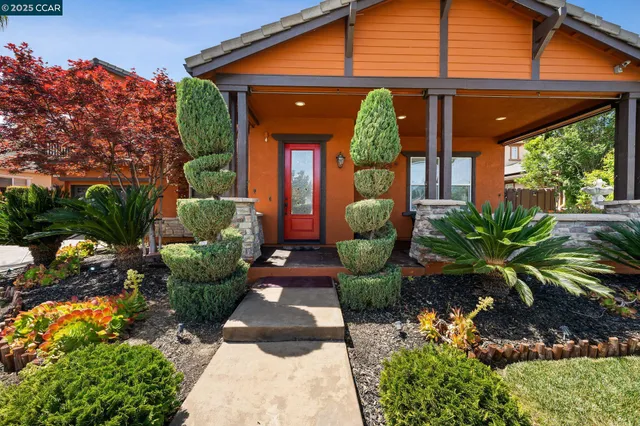 a view of a house with potted plants