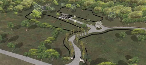 a view of a wooden chairs and fire pit in the yard