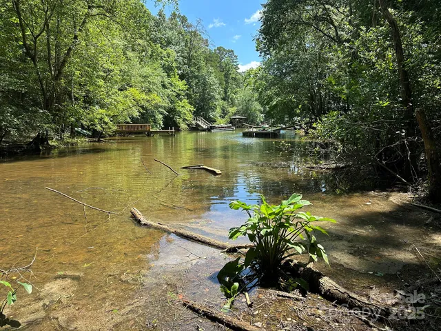 a view of a lake with a yard